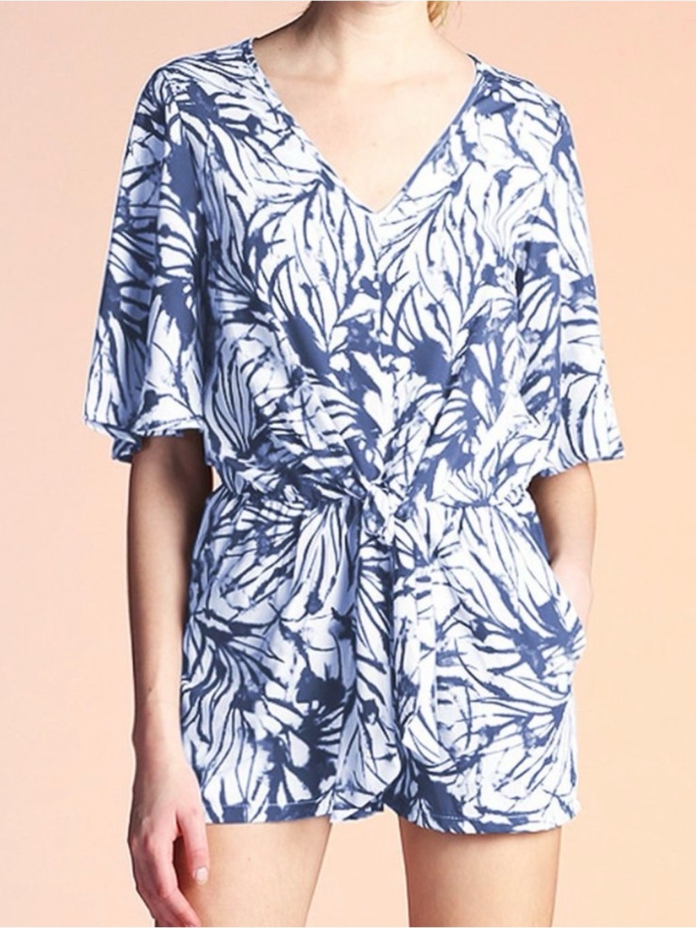 Women's Tropical Print V-Neck Shorts Romper